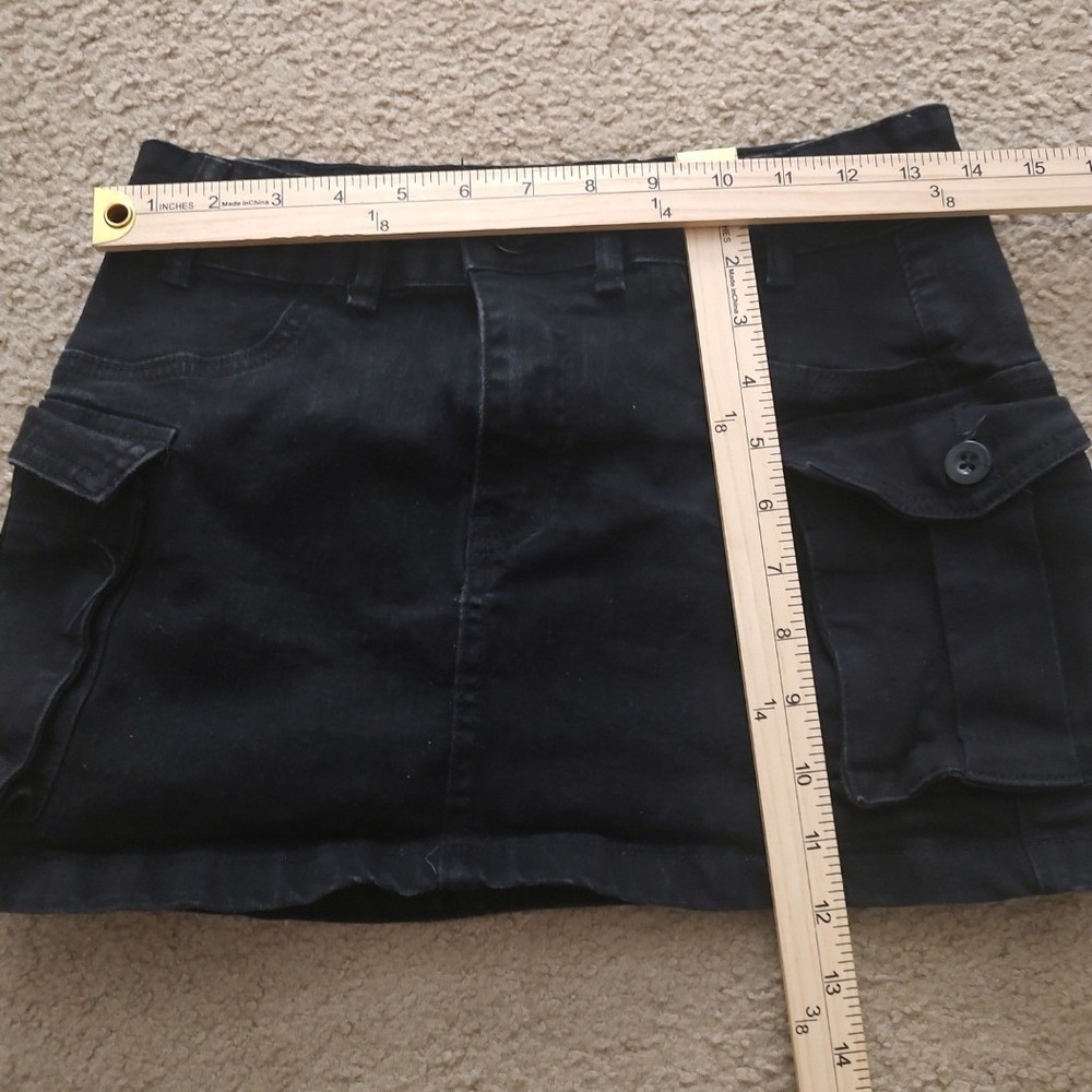 Black‎ Cargo Mini Skirt Utility Pockets Button Fly Women's Size Petite